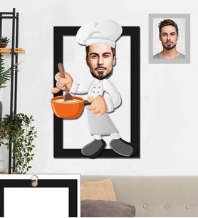 Kişiye Özel Aşçı Karikatürlü 3D Ahşap Tablo 30x47 Bay-1