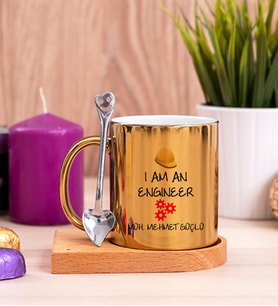 Mühendis Ahşap Altlıklı Gold Kupa Bardak