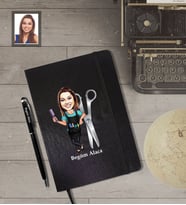 Kişiye Özel Kuaför Bayan Karikatürlü Siyah Defter Kalem Hediye Seti   Mod-3