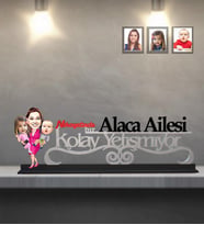 Kişiye Özel Aile Karikatürlü Kolay Yetişmiyor Ahşap Biblo  Mod-5