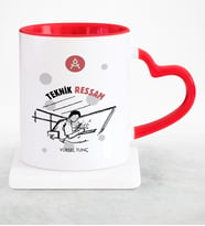 BK Gift Kişiye Özel Mesleki Teknik Ressam Kırmızı Kalpli Kupa Bardak  2