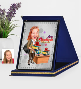 BK Gift Kişiye Özel Bayan Öğretmen Karikatürlü Lacivert Plaket  4