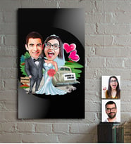 BK Gift Kişiye Özel Evleniyoruz Karikatür Ahşap Tablo - 1