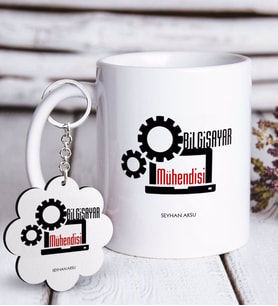 BK Gift Kişiye Özel Mesleki Bilgisayar Mühendisi Beyaz Kupa ve Anahtarlık Hediye Seti-3 (Model 1)