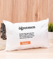Öğretmen Kelime Anlamı Dikdörtgen Saten Yastık (Beyaz)