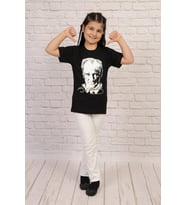 Atatürk Baskılı Beyaz-Siyah Renk Kısa Kol Çocuk Tişört (Siyah)