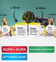 İkili Sarı Kişiye Özel Baba ve Anne Kupa Bardak Anahtarlık Hediye Seti