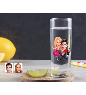 BK Gift Kişiye Özel Renkli Baskılı Sevgililer Karikatürlü Vodka Bardağı-9 (Beyaz)