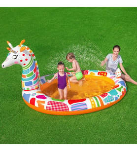 POMPA hediye - Bestway 53089, Zürafa Temalı, Su Püskürten Çocuk Havuzu (266x157x127 cm)
