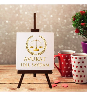 Kişiye Özel Avukat 4 Tasarımlı Şövale Ayaklı Dekoratif Doğal Taş (Krem)