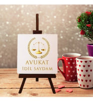 Kişiye Özel Avukat 4 Tasarımlı Şövale Ayaklı Dekoratif Doğal Taş (Krem)