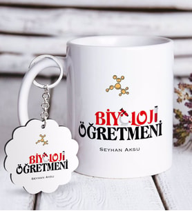 BK Gift Kişiye Özel Biyoloji Öğretmeni Beyaz Kupa ve Anahtarlık Hediye Seti (Model 1)