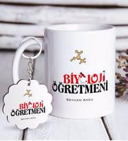 BK Gift Kişiye Özel Biyoloji Öğretmeni Beyaz Kupa ve Anahtarlık Hediye Seti (Model 1)