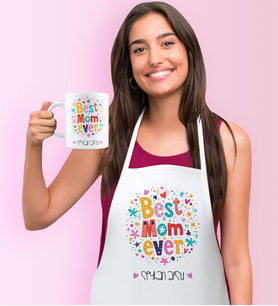 BK Gift Kişiye Özel En İyi Anne Mutfak Önlüğü Kupa Seti - 5 (Beyaz)