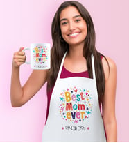 BK Gift Kişiye Özel En İyi Anne Mutfak Önlüğü Kupa Seti - 5 (Beyaz)