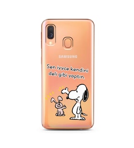Snoopy Tasarımlı Süper Şeffaf Silikon Telefon Kılıfı Samsung A40