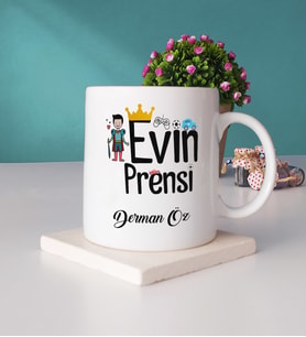 Evin Prensi Tasarımlı Kişiye Özel Hediye Evin Prensi Kupa Bardak ve Taş Bardak Altlığı Hediye Seti