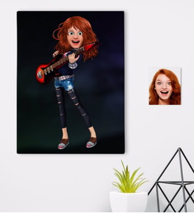 BK Gift Kişiye Özel Kadın Gitarist Animasyon Karikatürlü Kanvas Tablo 30x50cm -12