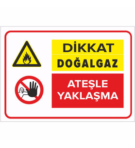 MIGNATIS - Dikkat Doğalgaz Ateşle Yaklaşma Levhası - Sac Malzeme 35x50cm
