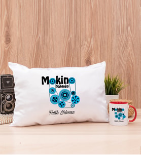 Makine Mühendisi Dikdörtgen Yastık ve Kırmızı Kupa Bardak