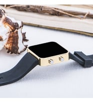 Gold Renk Dijital Led Ekran Siyah Silikon Kordonlu Yetişkin Kız Kadın Unisex Kol