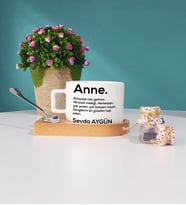 Anneler Günü Hediyesi İsme Özel Anne Ahşap Altlıklı Fincan