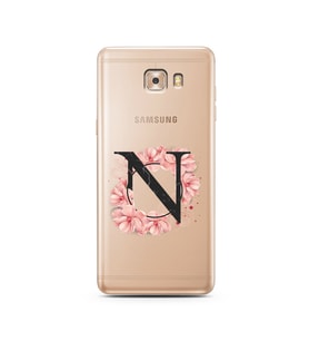 Pembe Çiçekli Harf Tasarım Süper Şeffaf Silikon Telefon Kılıfı Samsung C9  N-Har