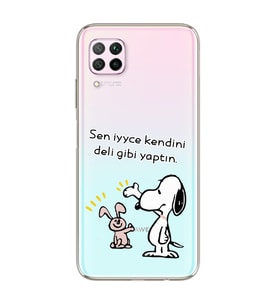 Snoopy Tasarımlı Süper Şeffaf Silikon Telefon Kılıfı Huawei P40 Lite