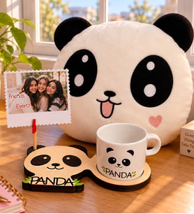 Kişiye Özel Sevimli Panda 3D Figürlü Kupa & Polar Panda Yastık Arkadaşa Hediye