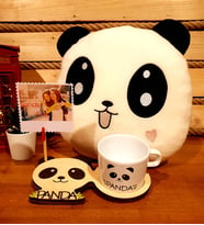 Kişiye Özel Sevimli Panda 3D Figürlü Kupa & Polar Yastık Arkadaşa Hediye