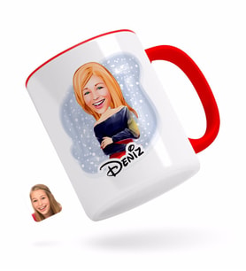 BK Gift Kişiye Özel Kadın Karikatürlü Kırmızı Kupa Bardak-12