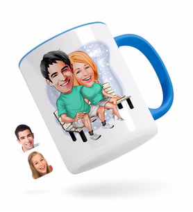 BK Gift Kişiye Özel Sevgililer Karikatürlü Mavi Kupa Bardak-55