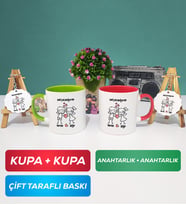 İkili Yeşil Kırmızı Kişiye Özel Sevgililer Günü Hediyesi Kupa Bardak Anahtarlık Hediye Seti