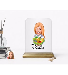 BK Gift Kişiye Özel Kadın Diyetisyen Karikatürlü Ahşap Standlı Çerçeve (Beyaz)