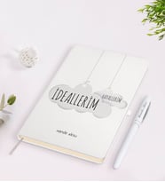 BK Gift Kişiye Özel İsimli İdeallerim Hayallerim Tasarımlı Beyaz Defter Kalem Seti-1