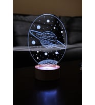 Galaxy Saturn Gece Lambası Ahşap Taban 7 Farklı Işık Renkli