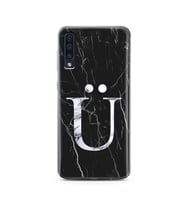 Samsung A50 Siyah Mermer Harf Tasarımlı Telefon Kılıfı Ü-Harfi 