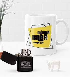 BK Gift Kişiye Özel Mimar Baba Benzinli Çakmak ve Kupa Seti-2 (Model 1)