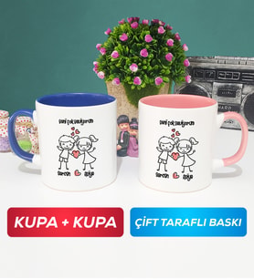 İkili Kişiye Özel Sevgililer Günü Hediyesi Kupa Bardak Lacivert Pembe