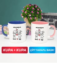 İkili Kişiye Özel Sevgililer Günü Hediyesi Kupa Bardak Lacivert Pembe