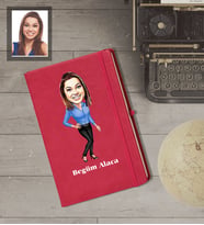 Kişiye Özel Öğretmen Karikatürlü   Kırmızı Defter Bayan-11