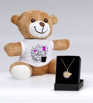 BK Gift Kişiye Özel İsimli Papatya Kolye ve Evin Süslüsü Peluş Ayıcık Hediye Seti-3 (Model 1)