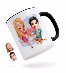 BK Gift Kişiye Özel Sevgililer Karikatürlü Siyah Kupa Bardak-19