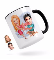 BK Gift Kişiye Özel Sevgililer Karikatürlü Siyah Kupa Bardak-19