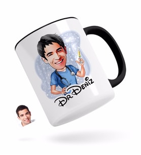 BK Gift Kişiye Özel Erkek Doktor Karikatürlü Siyah Kupa Bardak-3