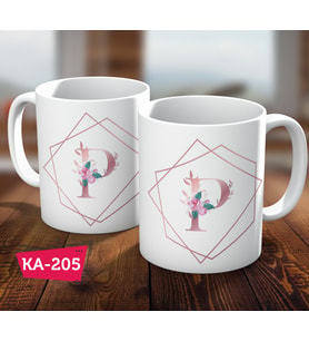 P Harf Pink Rose Baskılı Hediyelik Kahve Kupa Bardak