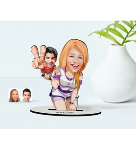 BK Gift Kişiye Özel Sevgili Karikatürlü Ahşap Biblo Model-30 (Beyaz)