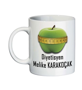 Diyetisyene Hediye İsim Baskılı Elma Tasarım Kupa Bardak
