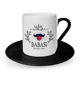 BK Gift Kişiye Özel Yılın En İyi Babası Siyah Türk Kahvesi Fincanı  2