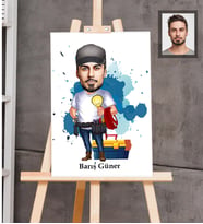 Kişiye Özel Elektrikçi Karikatürlü Ahşap Tablo 30x47  Bay-1